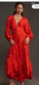NWT Farm Rio size XS Jacquard maxi dress in red V-neck long sleeve viscose - Picture 1 of 14