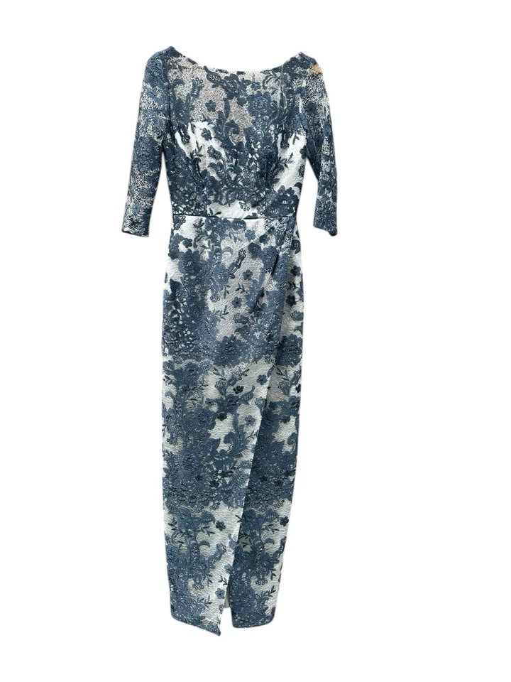 Js Collections Women Blue Floral-Embroidered  Wedding MOB Gown Dress 2 $375 NEW - Image 1 of 4