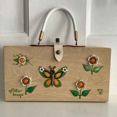 Vintage ENID COLLINS of Texas 1966 Glitter Bugs Butterfly Wooden Box Bag Purse - Image 1 of 4