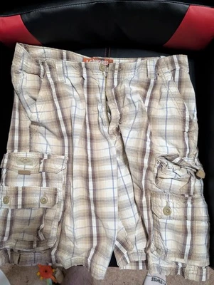 Pantalones Cortos Carga Lee Dungarees Para Hombre Frente Plano Algodón Cuadros Blanco Cinturón Talla 33 Foto 1 de 4