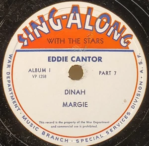 Eddie Cantor 78 RPM 12" War Department Sing-Along VP1258 Dinah-Margie +four more - Picture 1 of 6