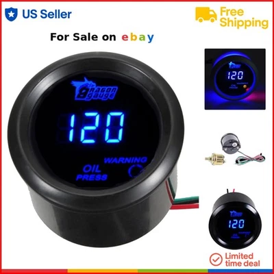 2-Inch Digital Oil Pressure Gauge Nylon Rubber Blue LED 0-120 PSI Car Tool - Image 1 of 4