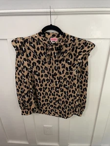 Kate Spade Tie Neck Leopard Print Blouse-XS-Ruffle Long Sleeve - Picture 1 of 8