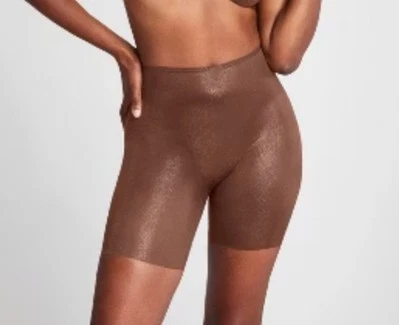 Assets by SPANX Alisadores transparentes para mujer Prendas moldeadoras laminadas en la mitad del muslo Chocolate L Foto 1 de 3