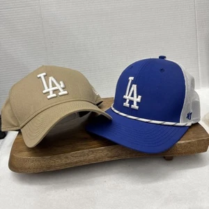2 LA Dodgers 1. 47 Mesh Blue Trucker Cap & 1. New Era Tan 9forty snap BackREAD - Picture 1 of 14