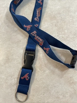 Atlanta Braves Neon Green Breakaway Lanyard Keychain Navy Blue - Image 1 of 4