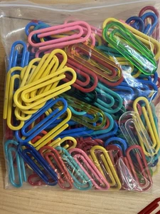 Bag Vtg Jumbo Plastic 4” Paperclips 1980s 1990s Office many Colors - Picture 1 of 3