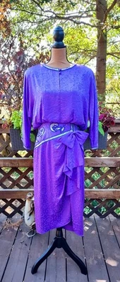Vestido vintage años 80 Spencer Jeremy 100 % seda púrpura plata lentejuelas cuentas talla 12 Foto 1 de 4