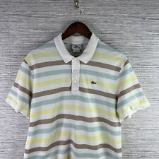 Lacoste Shirt Mens Large White Polo Striped Short Sleeve Crocodile Logo Brown