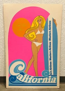 WESTERN AIRLINES "CALIFORNIA" 38" X 25" STAND-UP DISPLAY - CIRCA 1970 - RARE! - Picture 1 of 8