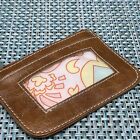 Faux Leather Brown Coin Purse Change Pouch Zips ID Viewer Floral Lining