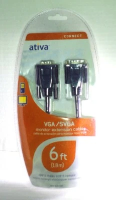 Ativa VGA/SVGA Monitor Ext Cable 6 Feet HDB 15 Male/ HDB Male Item # 828-535 - Image 1 of 2