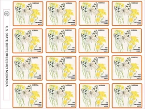 NEBRASKA STATE BUTTERFLY - THE CHECKERED WHITE - 12 PER SHEET - Picture 1 of 1