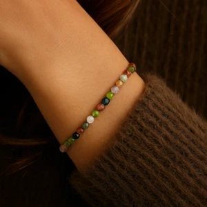 3mm Empathy Protection Bracelet Rainbow Tourmaline Healing Dainty Stone Bracelet - Picture 1 of 4
