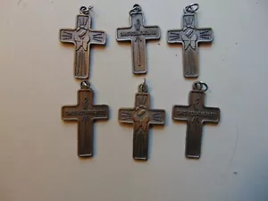 Konvolut 6 Zinn Kreuz Anhänger, religiös, christlich, "Christus zählt auf dich" - Bild 1 von 4