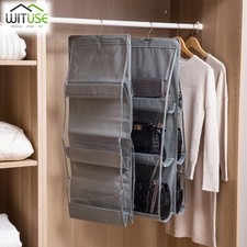 6 Pockets Hanging Closet Organizer Clear Foldable Handbag Purse Storage Bag 264