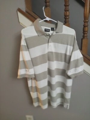 Camisa polo de golf vintage PING manga corta grande rayas blancas y tostadas talla L  Foto 1 de 4