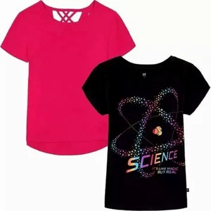 GAP Girls 2-Pack 100% Cotton T-Shirt Tops Size Small 6/7 Black & Pink Shirts-NWT - Picture 1 of 12