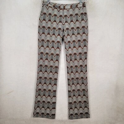 Pantalones de mujer Trina Turk marrón estampado en zigzag tejido retro recto talla 6 Foto 1 de 4