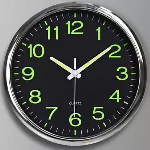 12" Night Light Wall Clock Silent Non-Ticking Quartz Clock Luminous Numbers - Picture 1 of 12