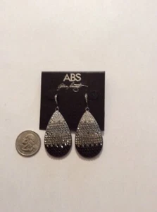75 $ ABS Allen Schwartz silberfarbene Pavé Kristall Träne 2,5" Ohrringe B34 - Bild 1 von 6
