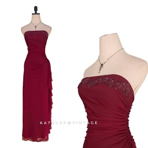 Vintage City Triangles Prom Dress Maxi Gown S Red Fairy Goth Mesh 90s Y2K - Picture 1 of 11