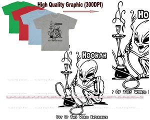 Hookah Alien ET Out Of This World Experience Cartoon Art T Shirt - 4 Colors S-5X - Picture 1 of 5