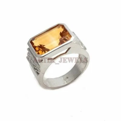 Piedras preciosas de citrino natural con anillo de plata de ley 925 para hombre AJ668 Foto 1 de 4