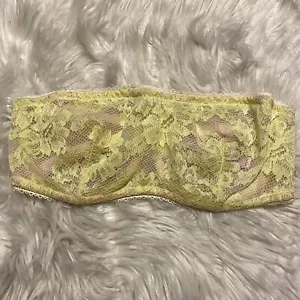 Victorias Secret 36D Bralette Yellow Lace Underwire Back Closure Strapless - Picture 1 of 7