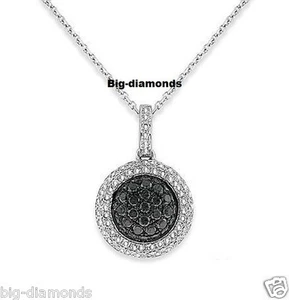 Black & White Round Diamond Pendant 18" Necklace 925 SS - Picture 1 of 1