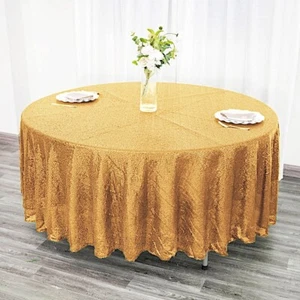 108" Gold SEQUIN ROUND TABLECLOTH Wedding Party Catering Reception Linens SALE - Picture 1 of 8