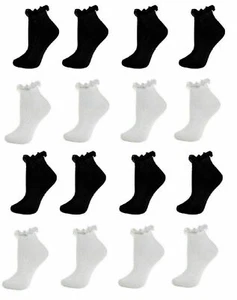 Women's Frilly Ankle TRAINER Socks Ladies Cotton Lace Top Anklet Black White 4-7 - Picture 1 of 3