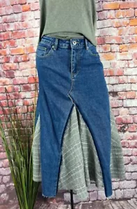Lässiger Jeans ROCK Alinie Midirock Denim Patchwork ausgefallen S 36 38 - Bild 1 von 5