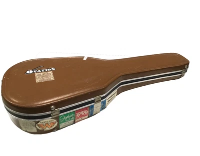 Estuche rígido Ovation vintage de los años 70 forro de felpa marrón ¡CON PASES ENTRE BASTIDORES! Foto 1 de 4