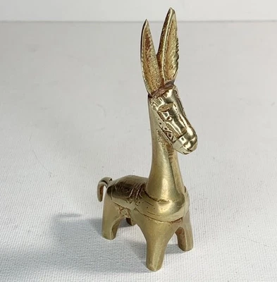 "Estatuilla de latón vintage burro caballo cuello largo caprichosa mini pátina de 3,75"" x 2""" Foto 1 de 4