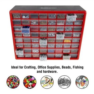 64 Drawers Storage Box Tools Crafts Beads Table Top Wall Mountable Bin Sorter - Image 1 of 4