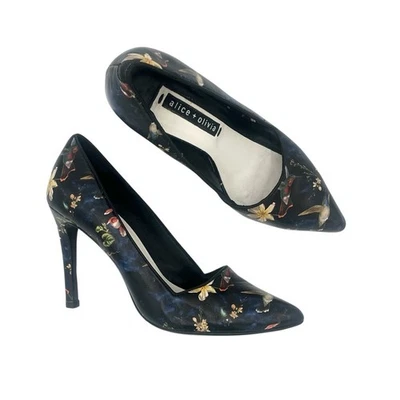 Alice + Olivia Dina Botanical print Humming bird pums Silettos Art to wear Sz 7 - Image 1 of 4