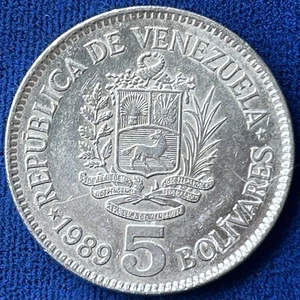 1989 Venezuela 🇻🇪 • 5 Bolivares • High Grade • Bold Font  - Picture 1 of 4