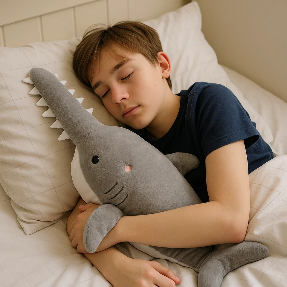 Juguete de peluche tiburón pez sierra - Almohada suave para abrazar | Divertido regalo de Navidad Foto 1 de 3