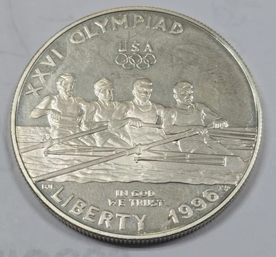 1996 P Atlanta Olympics Rowing Silver Commemorative Dollar $1 Uncirculated Coin - Image 1 of 2