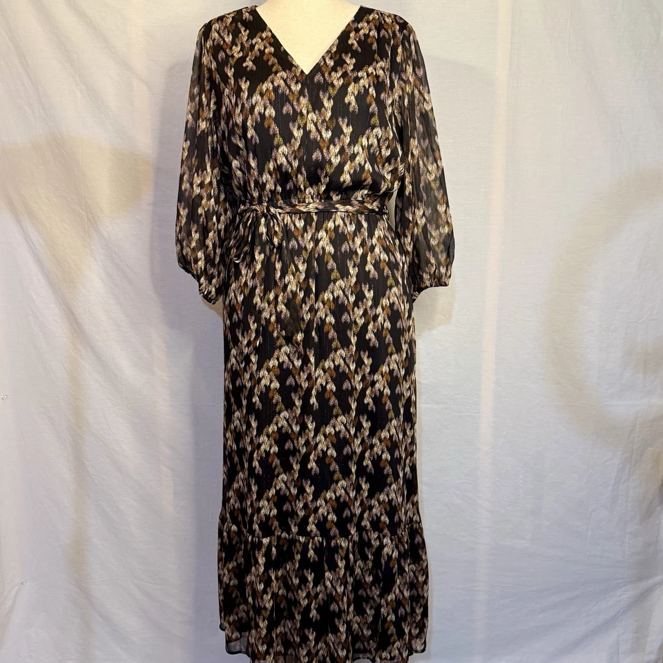 Vestido Lauren Conrad Colores Otoño Brillante Manga Larga Corbata Cinturón L Foto 1 de 4