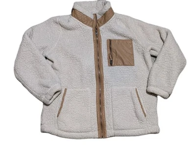 Abercrombie & Fitch 柔软女式白色全拉链夏尔巴羊毛夹克 XL 码 — 第 1/4 张图片