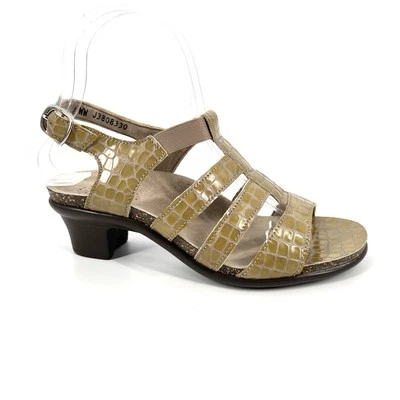 SAS Allegro Sandals Womens Size 6WW Golden Taupe Leather Croc Embossed Comfort - Image 1 of 4