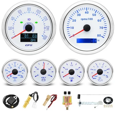 6 Gauge Set With Sensor 85mm GPS Speedometer 160MPH&Tachometer Gauge for Boat - Image 1 of 4