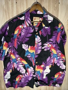 Vintage Paradise On A Hanger Men’s 3XL Parrot Print Purple Floral Hawaiian Shirt - Picture 1 of 7