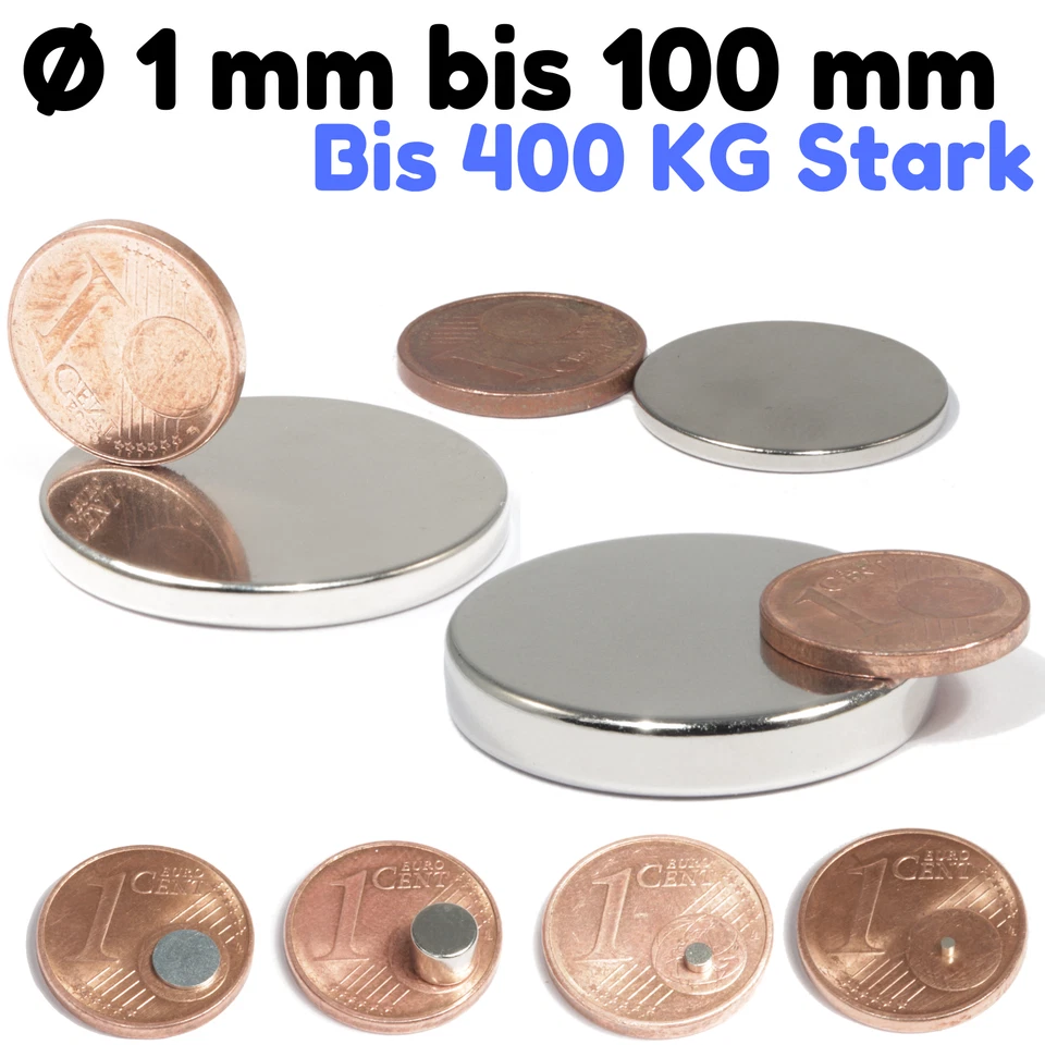 Neodym Magnet N52  N45 Scheibenmagnete Runde Magnetscheiben Von 1mm bis 100mm - Bild 1 von 1