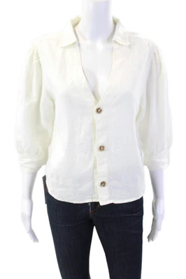 Top de mujer DL1961 de lino manga corta con botones blanco talla S Foto 1 de 4