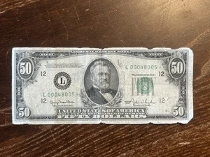 1950 $50 Star Note - San Francisco (L) - MULE Error - Back Plate 122 - Rare - Picture 1 of 2