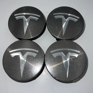 Set of (4) OEM Tesla X-3 Charcoal & Machined Center Cap XWC-1385-01 56mm 2.25" - Picture 1 of 11
