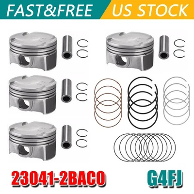 New 4pcs G4FJ STD Piston & Rings For 2014-20 Hyundai Elantra Kia Soul Forte 1.6T Foto 1 de 4